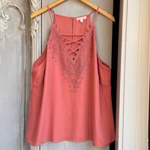 Plus Size Rose Lace Trim Camisole Tank XXL Boho Layering Top Criss Cross Front